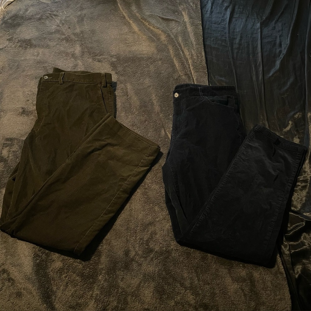 Orvis Corduroy Trousers Mens 38x34 Lot Green Flat Front Tarragon Navy Blue